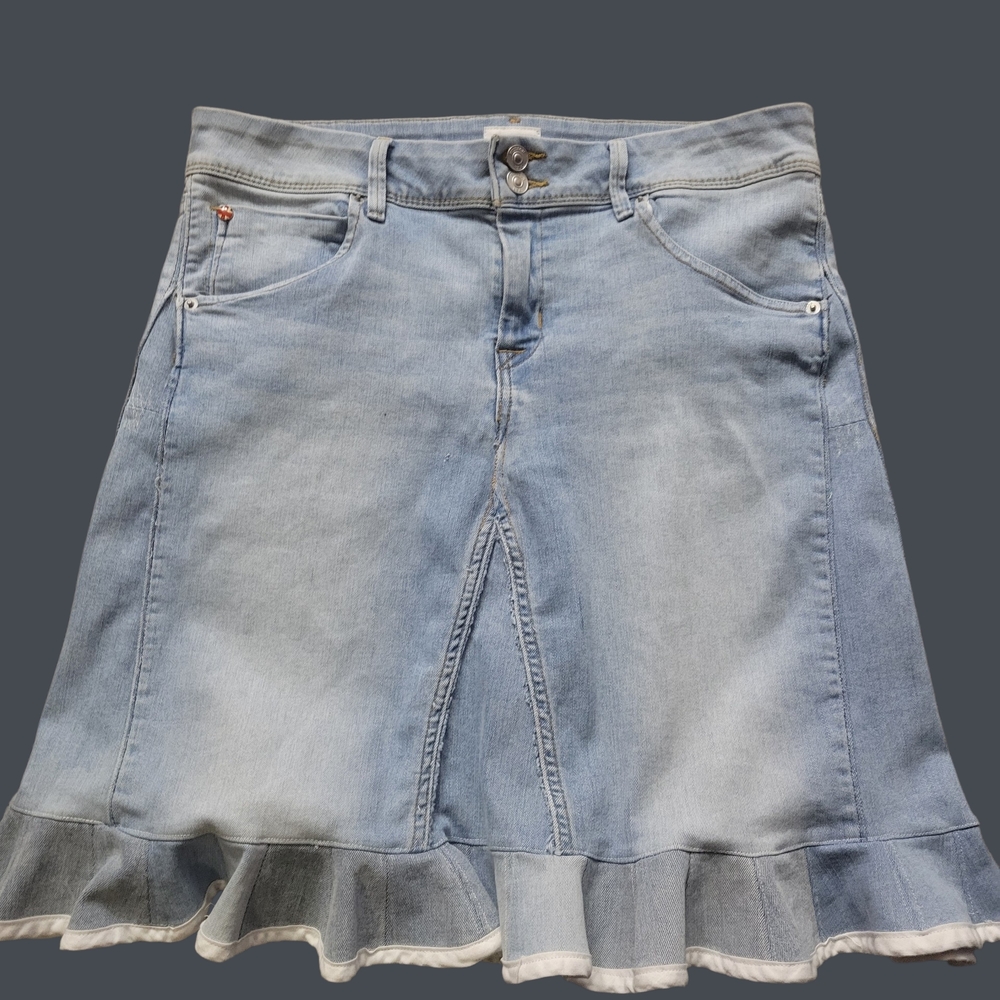 Light Blue Denim Skirt with Ruffle Hem